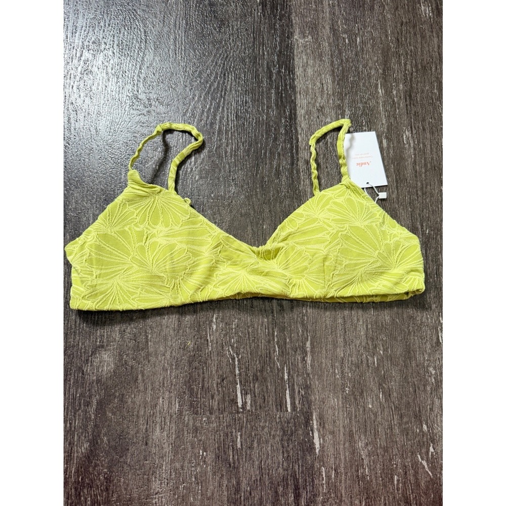 Andie Swim Molokai Top Women L Lime Green Floral Jacquard Textured Bikini Scoop